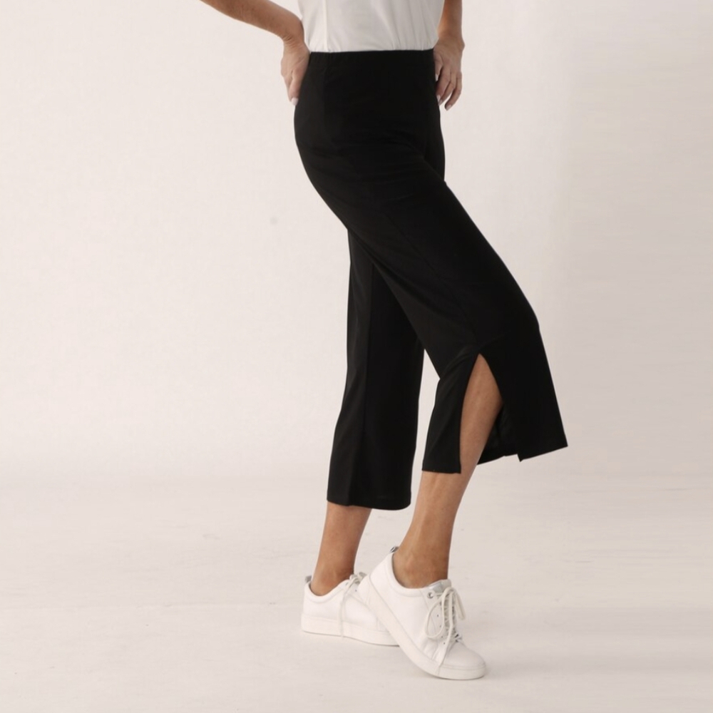 RED CORAL*double stitched elastic waistband side slit hem rhinestone detail pant